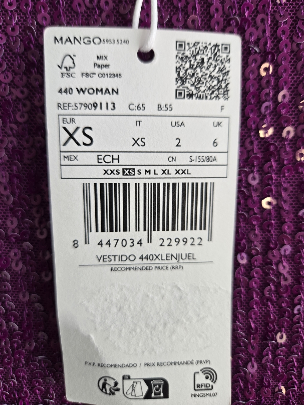 MANGO XS Sequin Dress in Vibrant Magenta